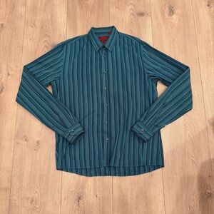 HUGO Men's Teal Striped Button Down Shirt